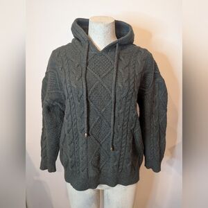 Blarney Woolen Mills Aran hooded Merino Wool Sweater, Green Women's Size L